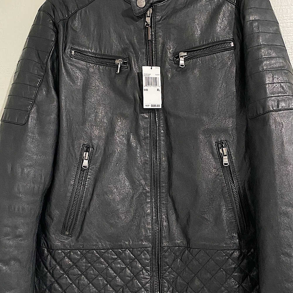 Men’s Michael Kors genuine leather jacket. New with tags, black color.
